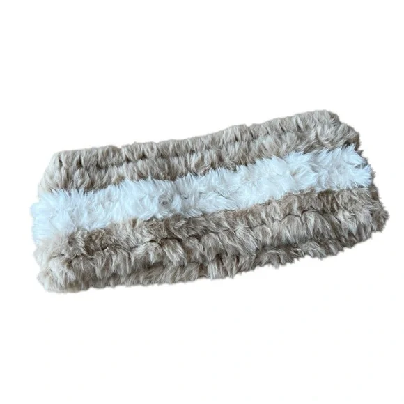 J MCLAUGHLIN AZALEA FAUX FUR NECK WARMER OS SAND OFF WHT STRIPE LUXURY ELEGANT - Picture 4 of 9